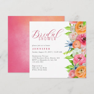 Chic Orange Pink Floral Border Bridal Shower Invit Invitation