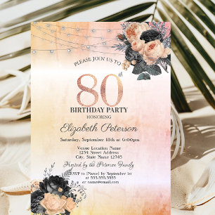 Chic Orange Roses String Lights 80th Birthday Invitation