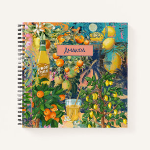 Chic orange sicilian citrus collage floral tiles  notebook