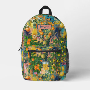 Chic orange sicilian citrus collage floral tiles printed backpack