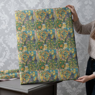 Chic Orange Sicilian Citrus Floral Tile Wrapping Paper