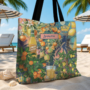 Chic Orange Sicilian Floral Citrus Tiles Tote Bag