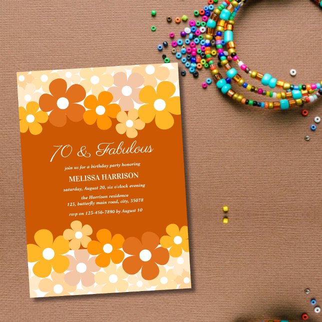 Chic Orange Yellow Flower 70 Fabulous Birthday Invitation (Creator Uploaded)