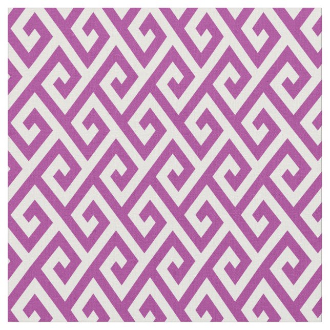 Chic orchid purple greek key geometric patterns fabric (Close Up)