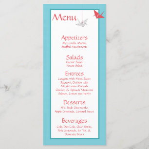 Chic Origami Birds Wedding Menu