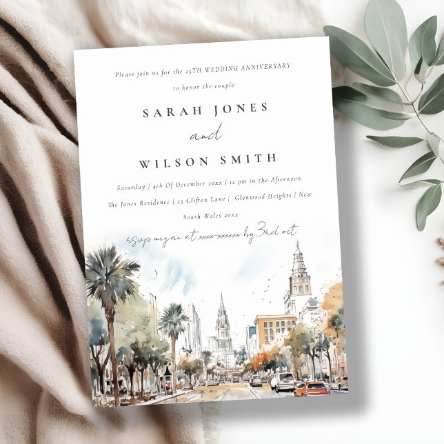 Chic Orlando Florida Skyline Wedding Anniversary  Invitation (Creator Uploaded)