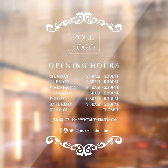 Chic Ornament Custom Business Logo Opening Hours Window Cling (Sheet 2)
