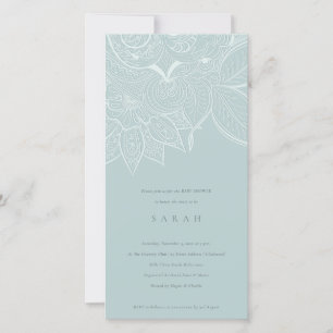 Chic Ornate Paisley Dusky Blue Baby Shower Invite
