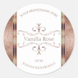 Chic Ornate Rose Gold Glitter White Product Labels