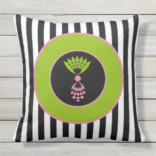 CHIC OUTDOOR PILLOW_MOD PINEAPPLE ON PLACK STRIPES PILLOW