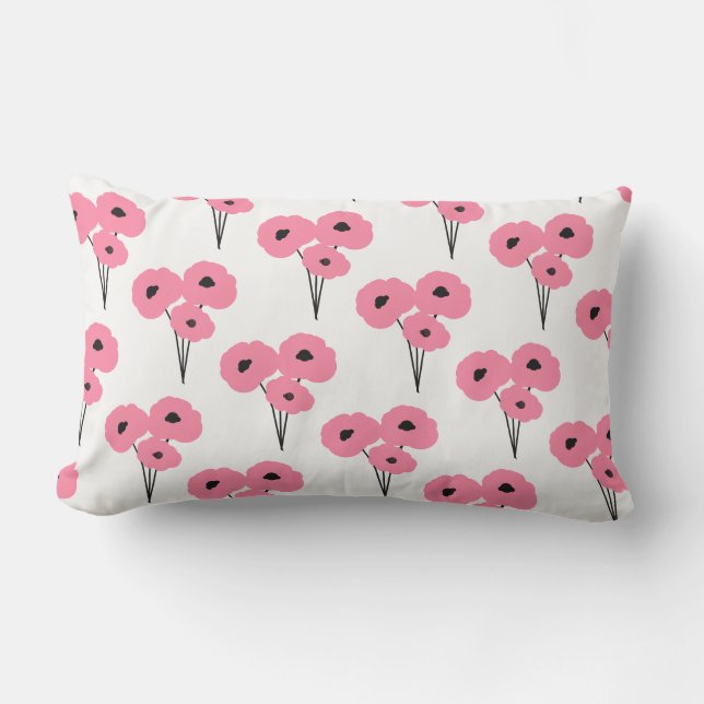CHIC OUTDOOR PILLOW_MOD PINK & BLACK POPPIES LUMBAR PILLOW (Front)