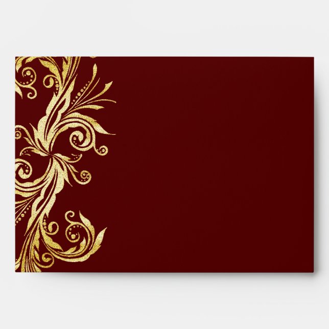 Chic Oxblood and Gold Wedding Envelope (Front)