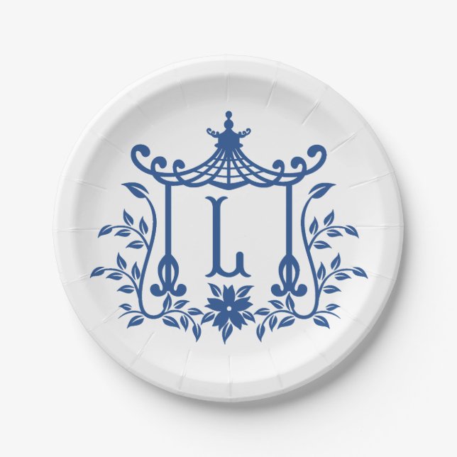 Chic Pagoda Monogram L Paper Plate (Front)