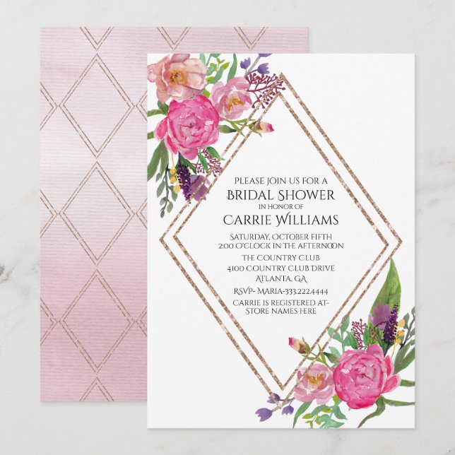 Chic Painted Peonies Bridal Shower Invitation (Front/Back)