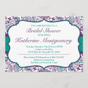 Chic Paisley Bridal Shower Invitation Purple Teal