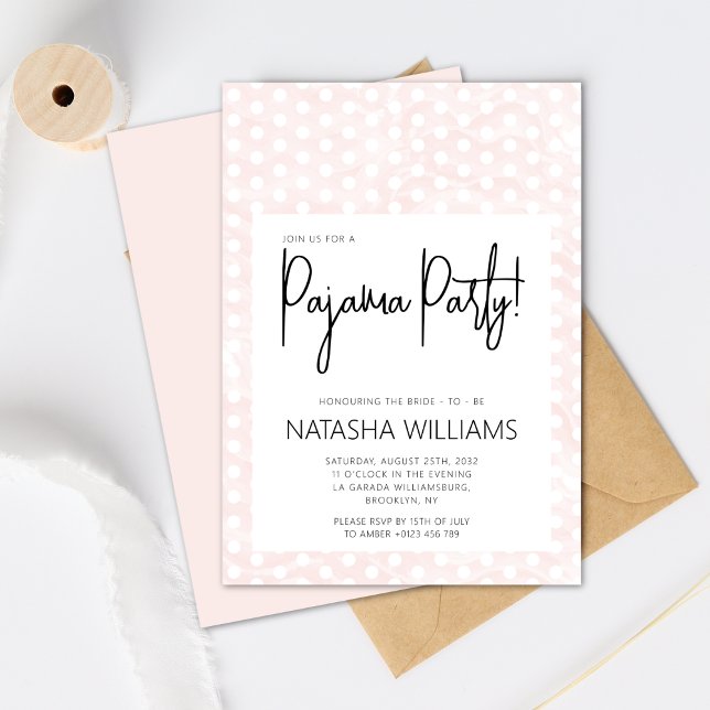 Chic Pajama Party Pastel Pink Polka Dots  Invitation (Creator Uploaded)