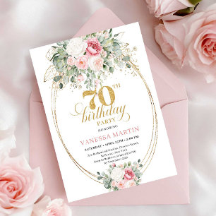 Chic Pale Pink Floral 70th Birthday Invitation