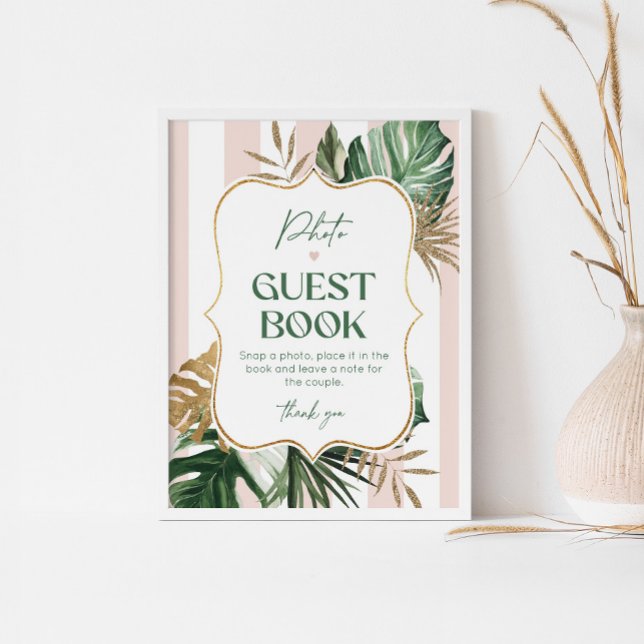 Chic palm plage rose rayures photo Livre d'or (Créateur téléchargé)