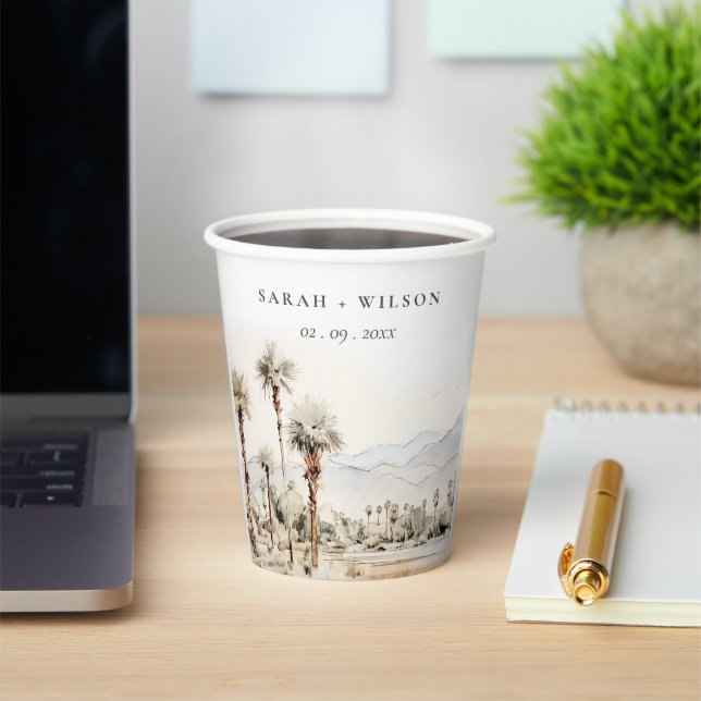 Chic Palm Springs California Landscape Wedding Paper Cups (Insitu)
