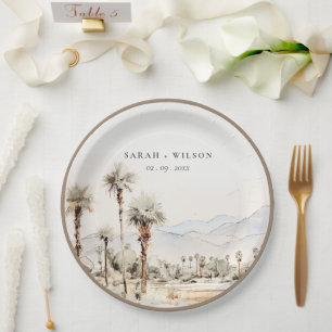 Chic Palm Springs California Landscape Wedding Paper Plate