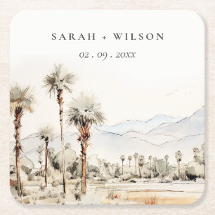 Chic Palm Springs California Landscape Wedding Square Paper Coaster