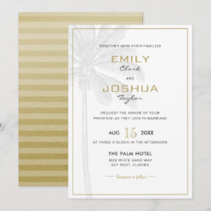 Chic Palm Tree & Gold Wedding Invitation Card