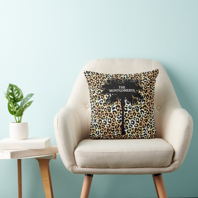 Chic Palm Tree on Leopard Print Throw Pillow (Chair)