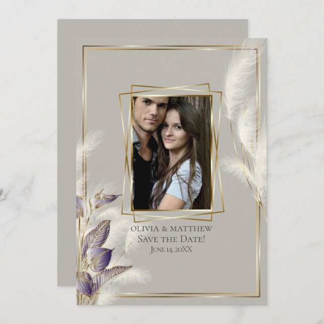 Chic Pampas Grass Photo Save the Date Invitation (Front/Back)