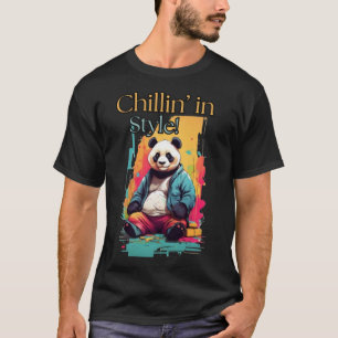 Chic Panda Charm Colourful Sitting Panda Art T-Shirt