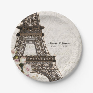 Chic Paris Eiffel Tower & Roses Elegant Party Paper Plate