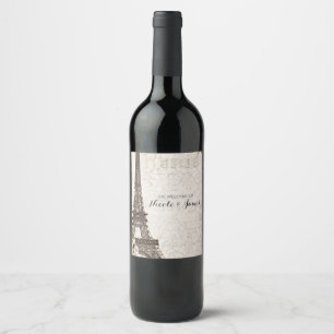 Chic Paris Eiffel Tower & Roses Elegant Wine Label