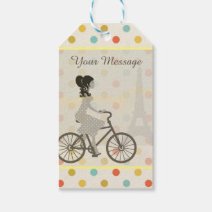 Chic Paris Girl Riding Bike Dotty Custom Gift Tags