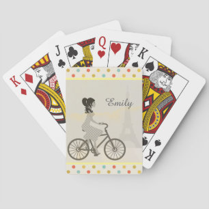 Chic Paris Girl Riding Bike Dotty Personalised Playing Cards