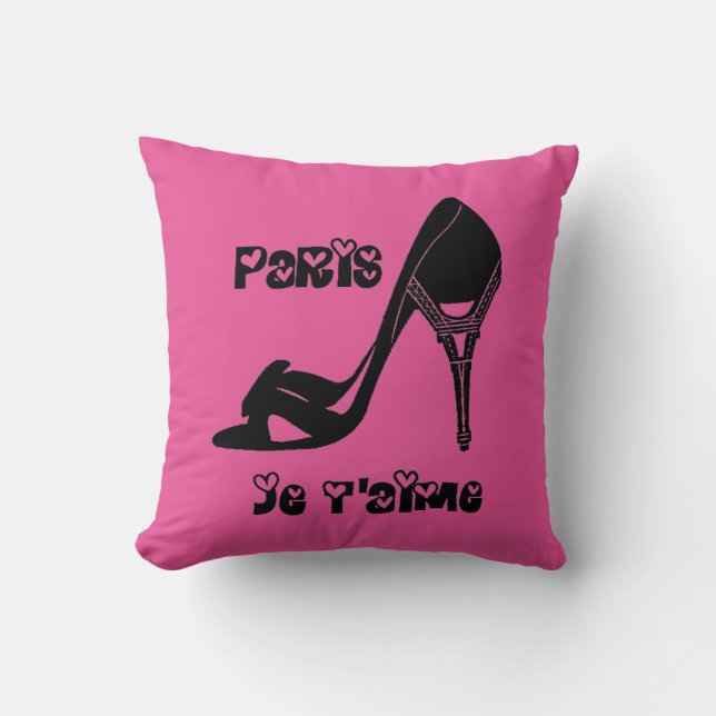 Chic Paris, je t'aime Eiffel Tower High Heel Throw Pillow (Front)