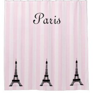 Chic Paris Pink Stripe and Black Eiffel Towers