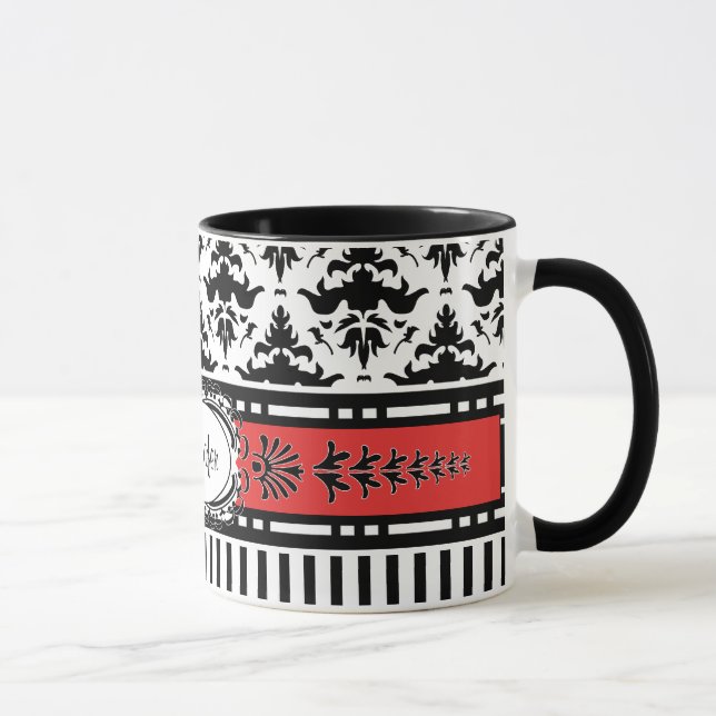 Chic Paris Stripes and Damask Add Your Name Mug (Right)