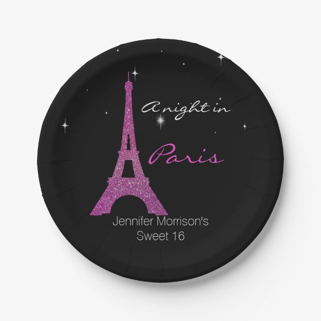 Chic Paris Themed Sweet 16 Custom Paper Plates (Front)