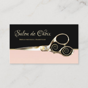 Chic Parisian Salon Pale Pink Black and Scissors Business Card