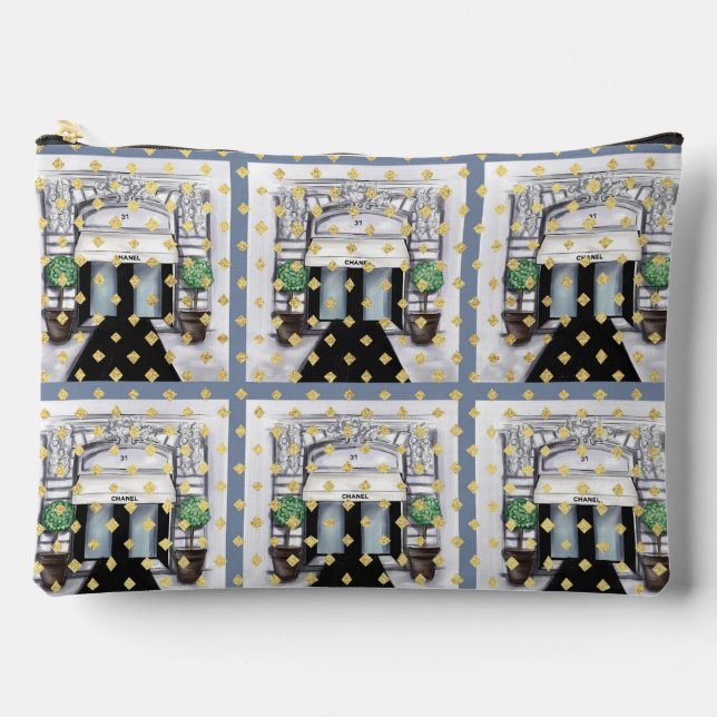 Chic Parisian Storefront Illustration Makeup Pouch (Front)
