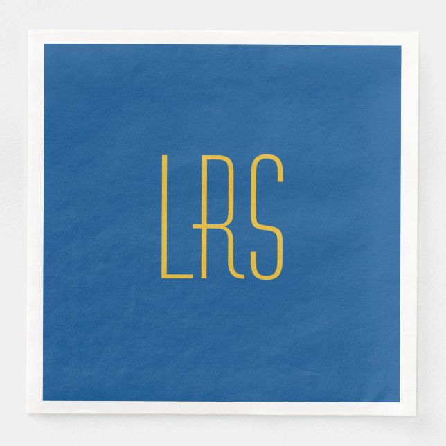 CHIC PARTY PAPER NAPKIN_LAPIS BLUE SOLID/MONOGRAM NAPKIN (Front)