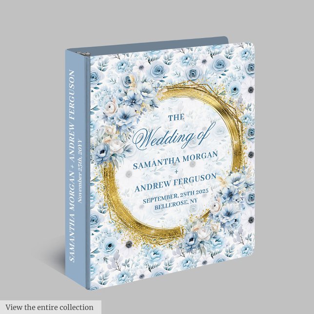 Chic Pastel Blue Floral Mariage Classeur (Chic Pastel Blue Floral Wedding Ring Binder)