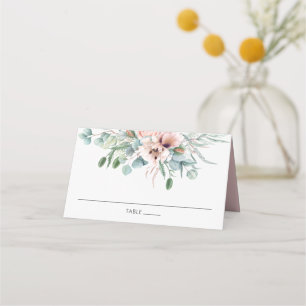 Chic Pastel Blush Pink Floral Greenery Wedding Place Card