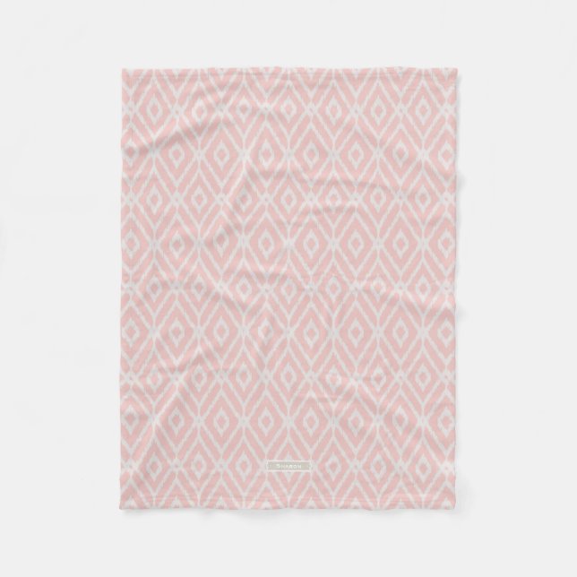 Chic pastel blush pink ikat tribal diamond pattern fleece blanket (Front)