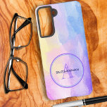 Chic Pastel Colour Watercolor Initial Monogram Nam Samsung Galaxy Case<br><div class="desc">This case features pink, yellow, purple, and blue pastel watercolor with a purple encircled by two colours with a name and initial letter monogram. Fill in the template fields with a name and initial, remove the one or the other or edit using the design tool to select a font style...</div>