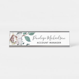 Chic Pastel Floral with Name and Title Desk Name Plate
