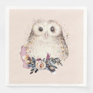 Chic Pastel Flower Owl Animal Boho Illustration Napkin
