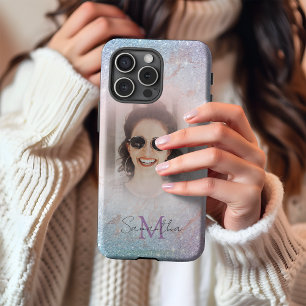 Chic Pastel Glitter Monogram & Photo  iPhone 16 Pro Max Case
