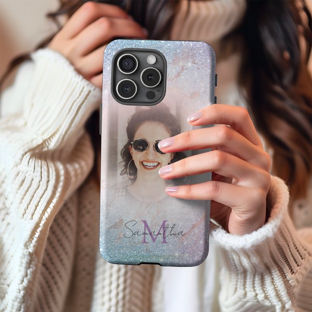 Chic Pastel Glitter Monogram & Photo  Case-Mate iPhone Case (Creator Uploaded)