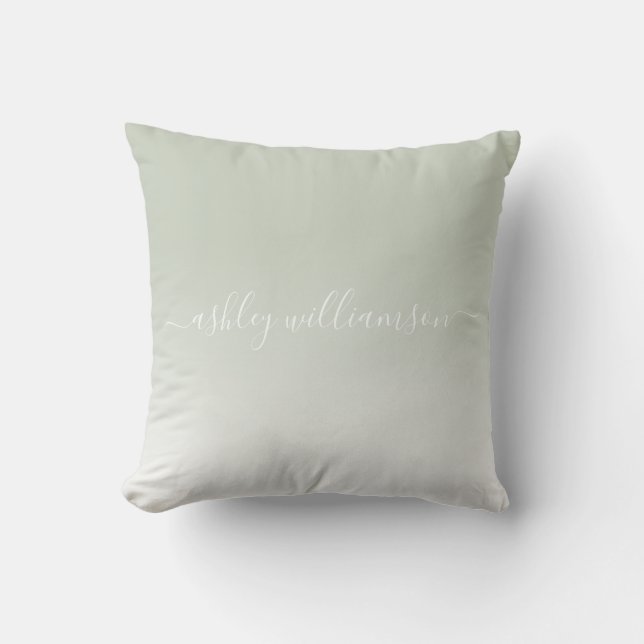 Chic Pastel Green White Ombre Effect Monogram Name Throw Pillow (Front)