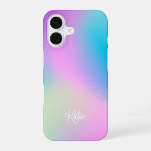 Chic Pastel Holographic with Name iPhone 16 Case